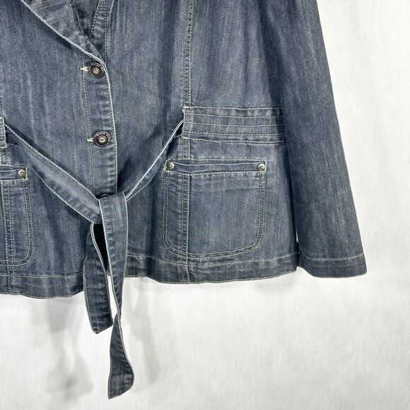 Baccini Plus Size 2X Denim Jacket Dark Blue Jean Belted Button Up Pockets 747 - Picture 6 of 11
